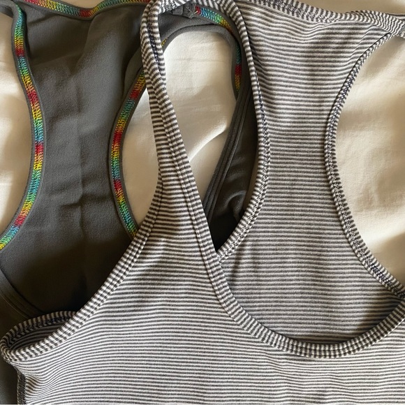 *SOLD AS SET* lululemon athletica Cool Racerback (2) Gray/Gray micro stripe EUC - Picture 2 of 2